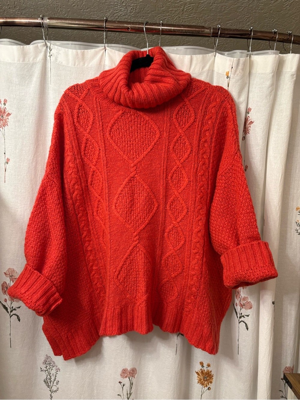 aerie Red Cable-Knit Cowl Turtleneck Sweater
